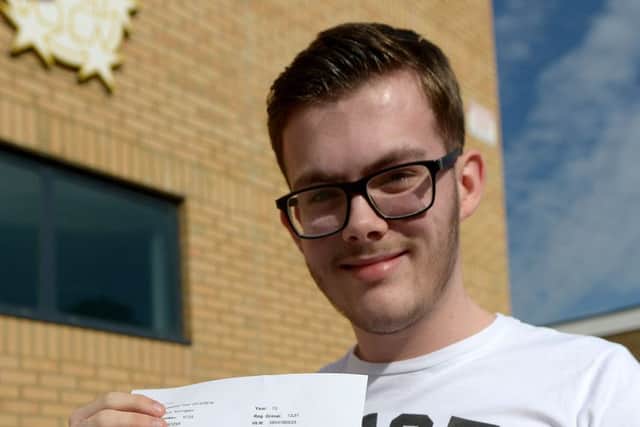 Reece Kilvington from English Martyrs School and Sixth Form College with his A Level results. Picture by FRANK REID