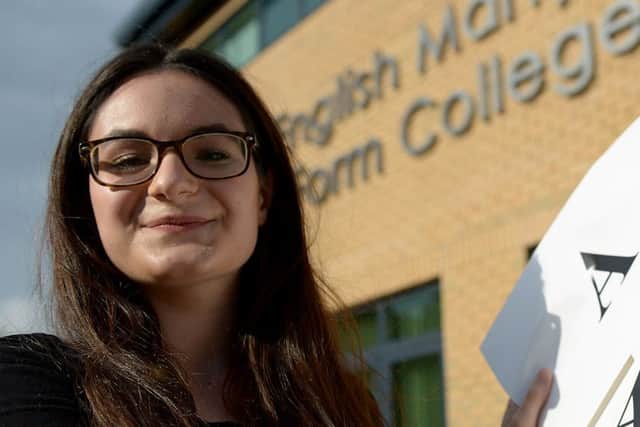 Alicia Webster from English Martyrs School and Sixth Form College with her A level results. Picture by FRANK REID