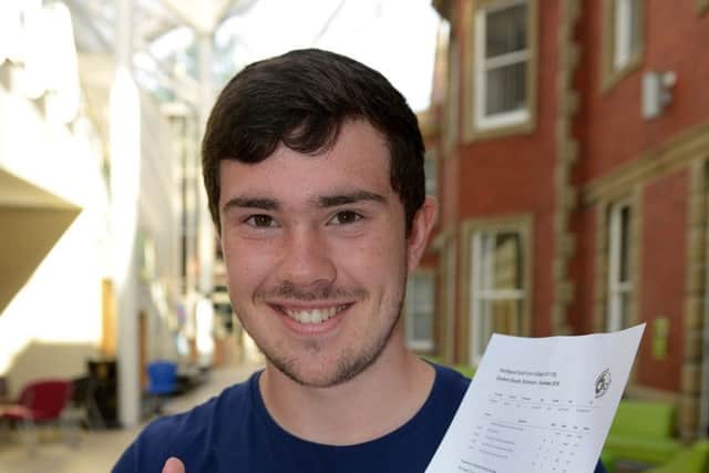 Liam Measor from Hartlepool Sixth Form College with his A level results. Picture by FRANK REID