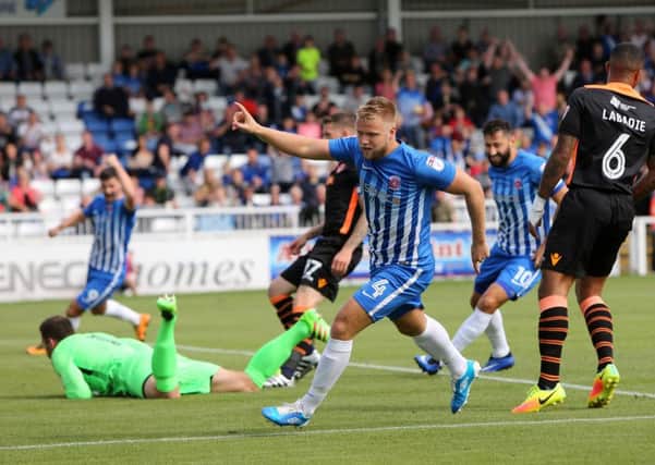 Nicky Featherstone scores for Hartlepool in the second minute.