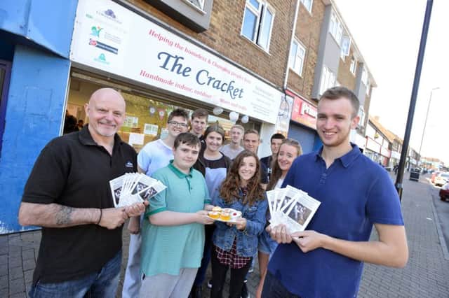 National Citizen Service youngsters coffee morning at Cracket shop.
Front from left Corner Stone Support Housing Steve Vasey and NCS Karl Appleyard