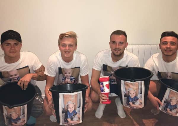 From left to right: Carl Ferguson, Charlie Bruce, Kieran Purvis, David Scattergood who are taking part in a charity football match for Bradley Lowery.
