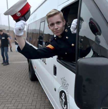 Cpl Liam Atkinson-Bruce in the driving seat of the Mini Bus. Picture by FRANK REID