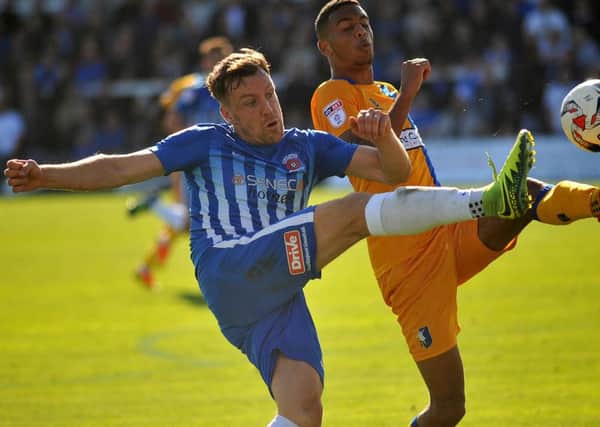 Hartlepool United's Carl Magnay in action against Mansfield Town. Pic by Tom Collins.