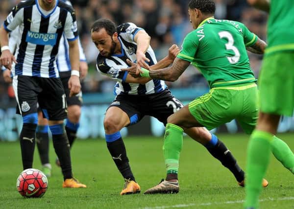 Andros Townsend battles for Newcastle in last season's St James's Park derby against Sunderland. Picture by Frank Reid