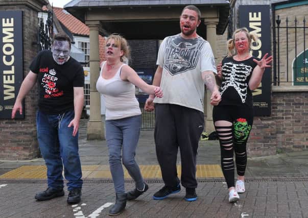 (left to right) Chris Griffiths, Eve Hallcup, Matty Shea and Kate Barratt who are taking part in the charity Zombie Walk. Picture by FRANK REID