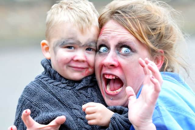 Eve Hallcup with her sone Cory-Jay Lowery who are taking part in the charity Zombie Walk. Picture by FRANK REID