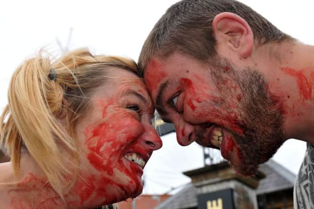 Kate Barrett and Matty Shea who are taking part in the charity Zombie Walk. Picture by FRANK REID