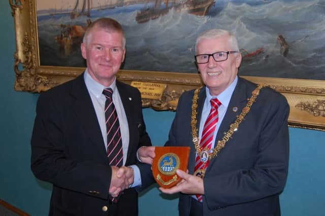 Hartlepool rugby team sponsor Alby Pattison with Hartlepool's Mayor,  Coun Rob Cook