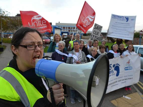 The Footprints March for the NHS at University Hospital of Hartlepool.  Campaigner Jo Land.