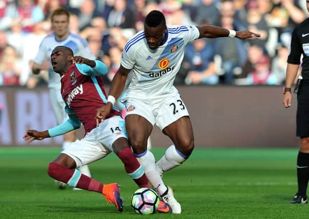 Lamine Kone gets the better of Pedro Obiang at West Ham last week. Picture by Frank Reid