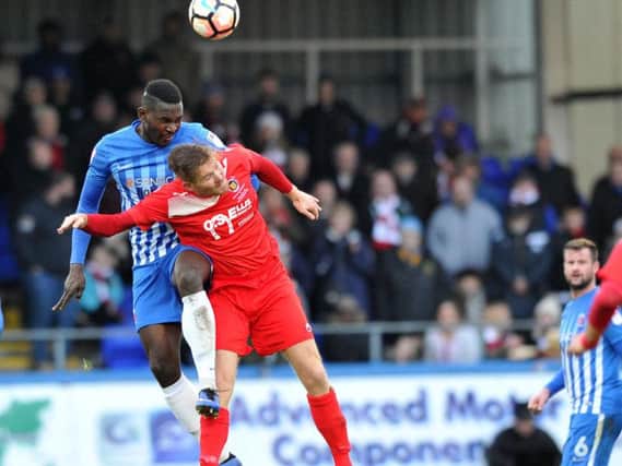 Hartlepool's Toto Nsiala in FA Cup action.
