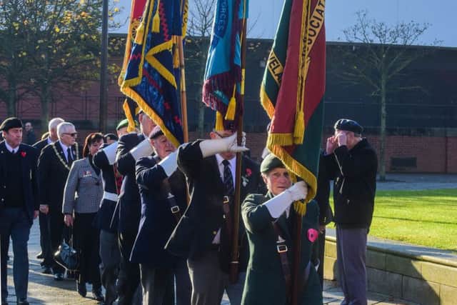 Standard bearers at the Armistice Parade in Victory Square, Hartlepool.
