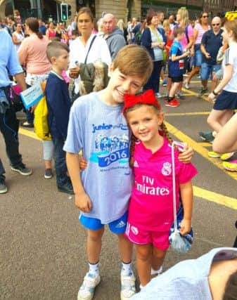 Flynn and Isla Beach after they had taken part in junior Great North Run events to raise money for the chemotherapy unit at University Hospital of Hartlepool.