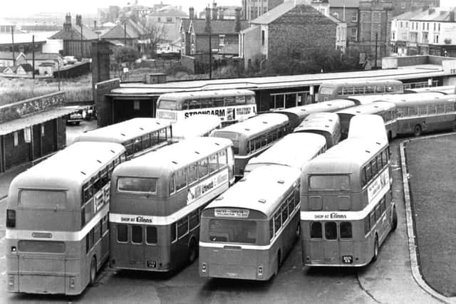 A busy day in the 1970s at Hartlepool's old bus station.