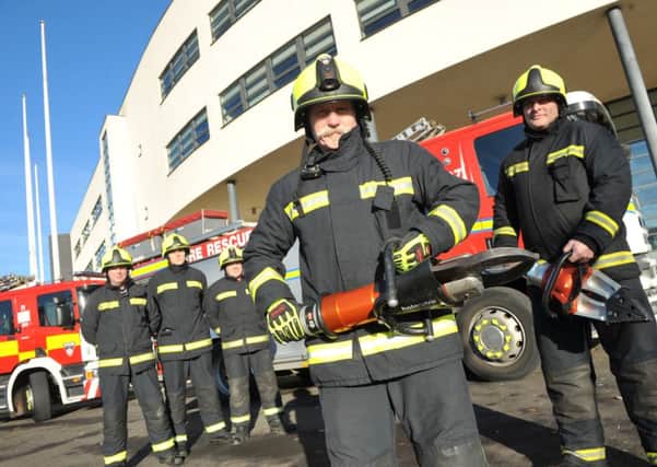 Fire crew from Stranton Fire Station Red Watch at Hartlepool's College of Further Education.