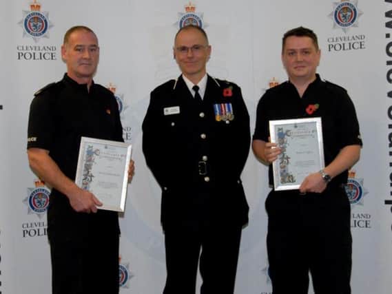 From left to right, PC Kevin Rutherford, Chief Constable Iain Spittal & PC Robert Coffey.