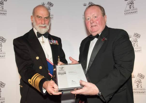 Councillor Allan Barclay, Hartlepool Councils Armed Forces Champion, receives the Silver Award from HRH Prince Michael of Kent.