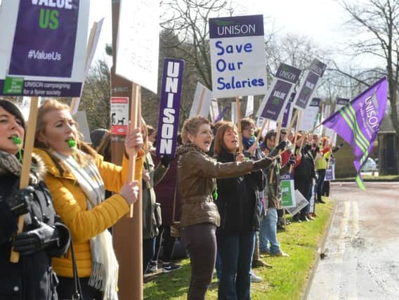 Teaching assistants on a previous demo outside County Hall in Durham.