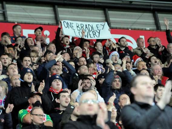 Sunderland fans waving a banner in support of Bradley Lowery at the Swansea game.