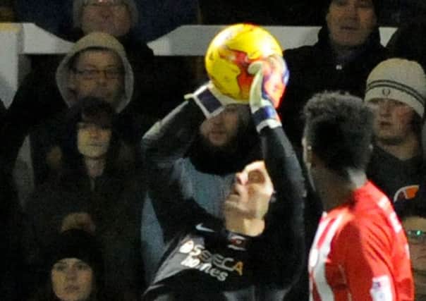 Trevor Carson makes an easy catch in Pools' recent win over Accrington Stanley