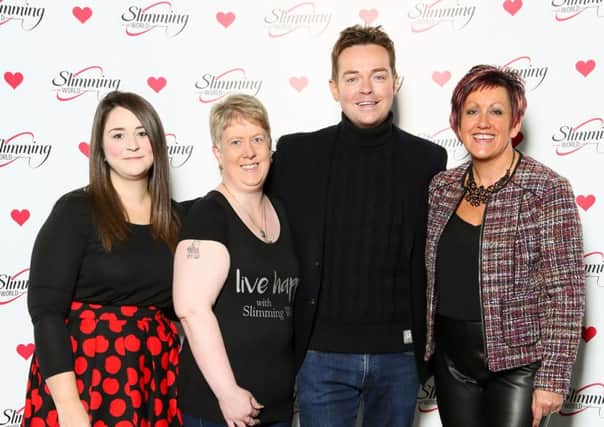 Slimming World Consultants Nicola Maughan, Barbara Barnes and Ali Stokes meet TV presenter Stephen Mulhern.