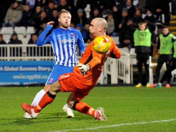Nicky Featherstone scores Pools' third.