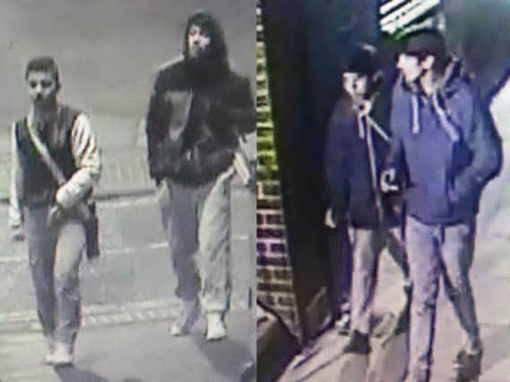 Police want to identify these four men, who were seen near the scene of the theft of two prams.
