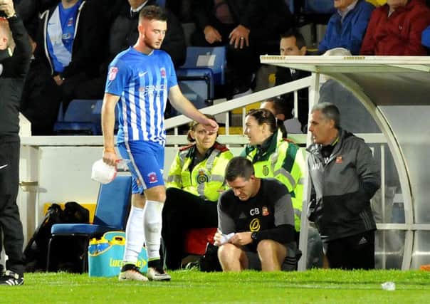 Brad Fewster leaves the pitch injured when Pools lost to Sunderland Under-23s in the EFL Trophy