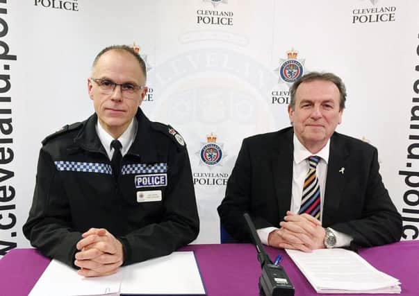 Cleveland Chief Constable Iain Spittal, left, and Police and Crime Commissioner Barry Coppinger. Pic: PA.