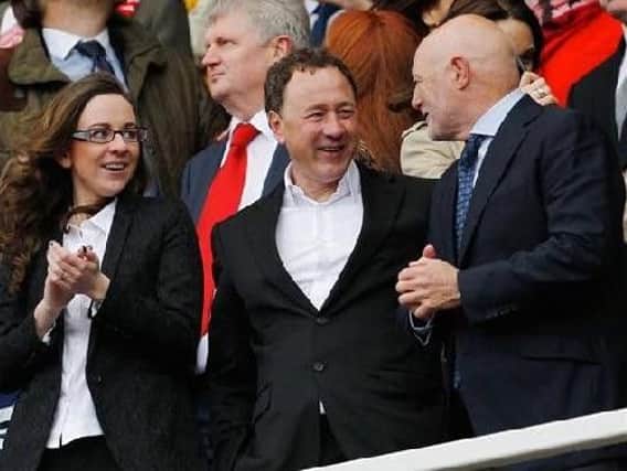 Steve Gibson (centre) with consultant, Peter Kenyon, at the Riverside Stadium