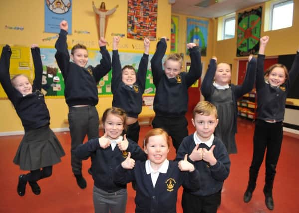 St Mary's RC Primary School, Wingate, celebrate the school's Ofsted report.