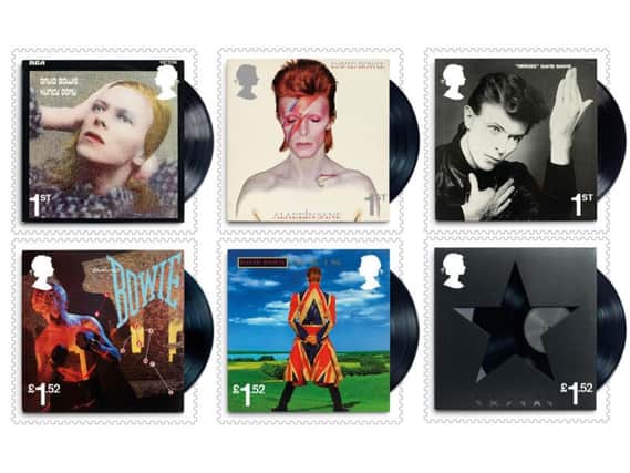 Some of David Bowie's best-known albums feature on six of the stamps. Pic: Royal Mail.
