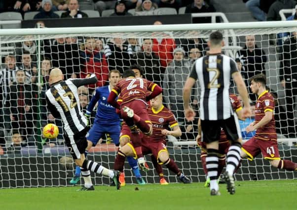 Jonjo Shelvey fires Newcastle into an early lead against QPR. Picture by Frank Reid