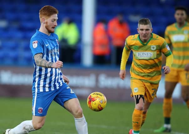 Louis Rooney in action for Pools in the 1-1 draw with Yeovil: Picture: Tom Banks