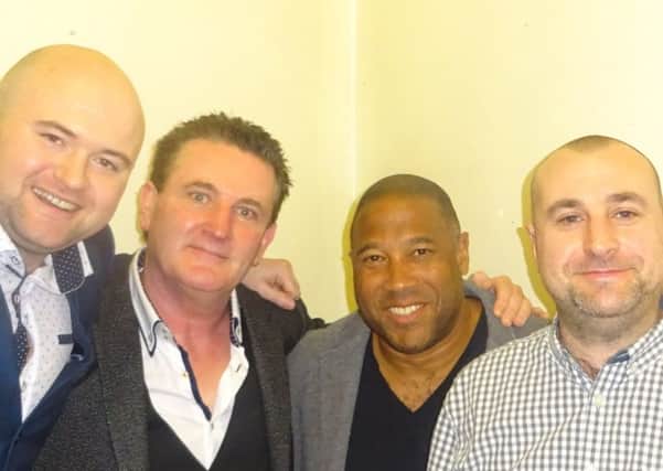Hartlepool born Danny Posthill and Paul Goffy Gough ( BBC Tees) with John Barnes and promoter Andy Husband
