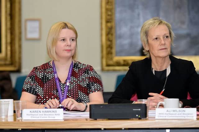 Karen Hawkins and Ali Wilson (Hartlepool and Stockton NHS clinical commissioning group) during the meeting held in Hartlepool Civic Centre