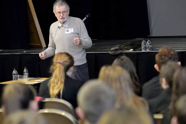 Holocaust survivor Marc Schatzberger talking to Year9 pupils at High Tunstall College of Science. Picture by FRANK REID