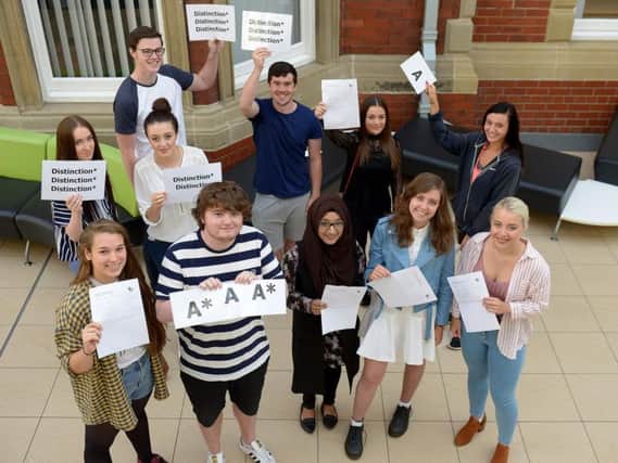 Hartlepool Sixth Form students with their A-level results