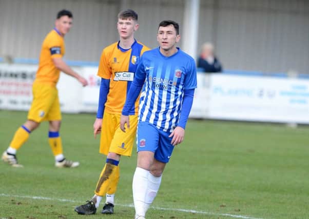 Nathan Thomas in action for Hartlepool reserves against Mansfield.