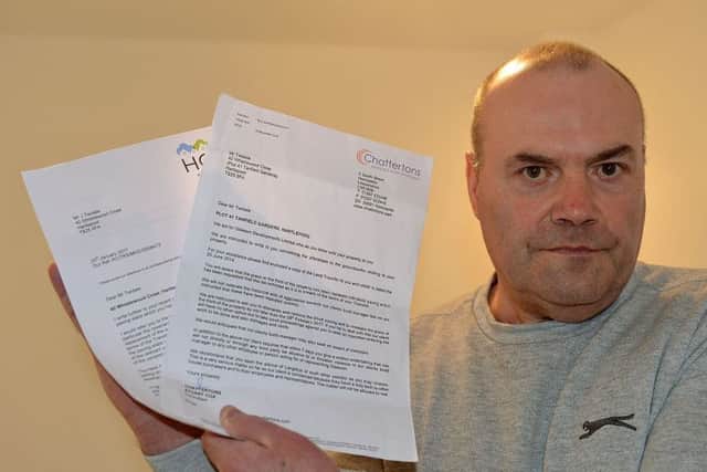 John Twidale with letters from the developer and their solicitors. Picture by FRANK REID