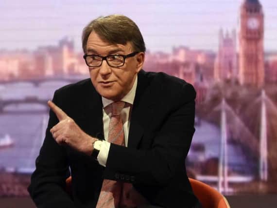 Lord Mandelson appearing on the BBC One current affairs programme, The Andrew Marr Show. Pic: BBC.