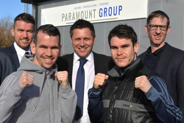 Boxers Martin and Tommy Ward with sponsors Paramount Group directors, Andrew Marshall, Ian Brown and Kane Hobson.