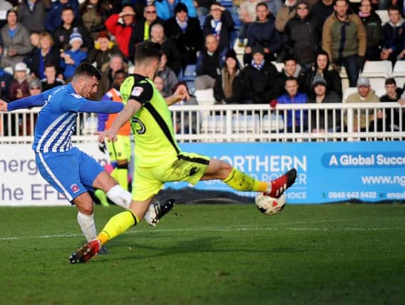 Padraig Amond fires in his brilliant goal.Picture by FRANK REID