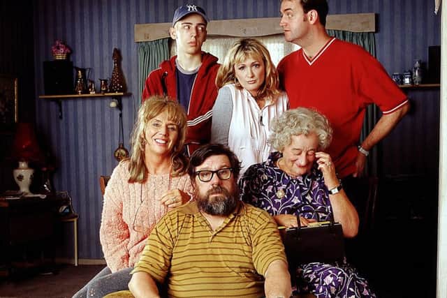Ricky as Jim Royle and the cast of The Royle Family. Picture by Matt Squires/BBC
