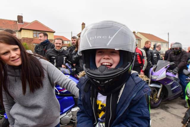 Alfie and his mum Annie with the North East Bikers arrive at his aunty's house in Blackhall Rocks on Saturday