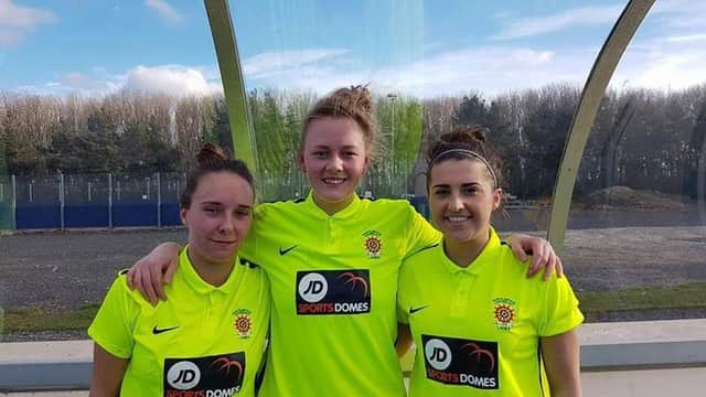 Hartlepool United Ladies goal-scorers Lottie Portas, Jade Pye and Hannah Lambert