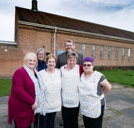 Beryl O'Hara, Val Barron, Enid Grey, Revd Bill Braviner,  Linda Gregory and Edie Hollifield outside St Aidan's Church Billingham. Picture by Keith Blundy.