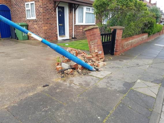 Damage to a lamppost in Skelton Street, Hartlepool, after it was hit by a car.