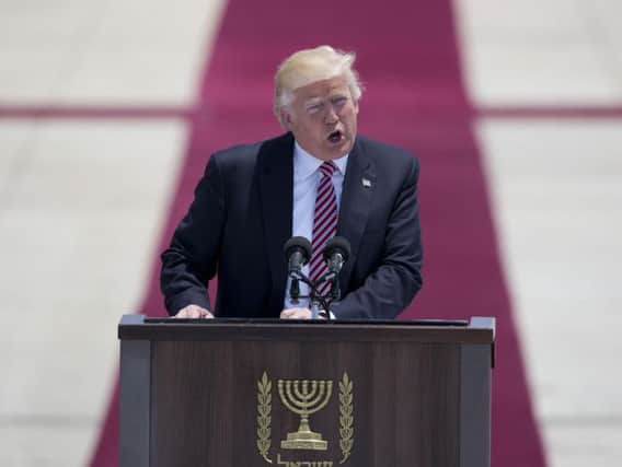 US President Donald Trump in Tel Aviv, Monday, May 22,2017. (AP Photo/Oded Balilty)